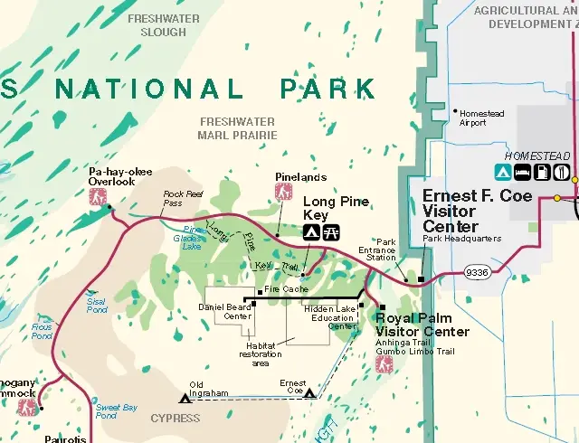 Map of the Everglades: Main park Entrance