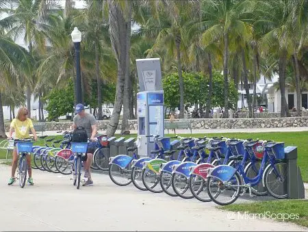 Bicycle rental rack at the Miami Beachwalk