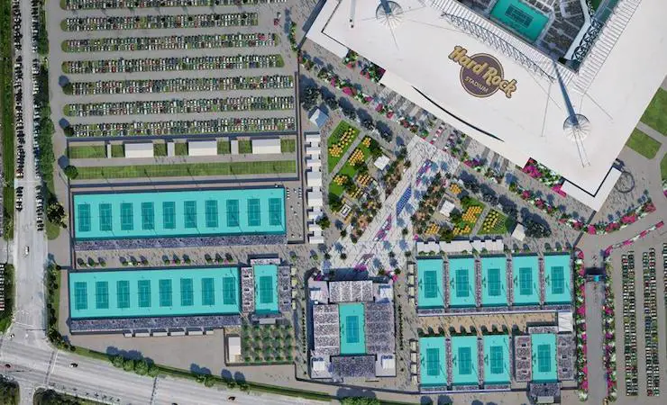 The New Miami Open facilities at Hard Rock Stadium: Tenis Plaza Practice Courts and Grandstand Stadium
