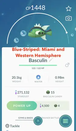 Region specific pokemon go found in Miami: Basculin Blue Stripe