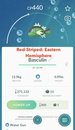 Region specific pokemon go found in Miami: Basculin Red Stripe