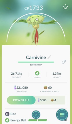 Region specific pokemon go found in Miami: Carnivine
