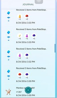 Lots of items collected from PokeStops every minute