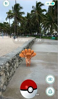 Fire type Pokemon Vulpix on the Paved Promenade in South Beach