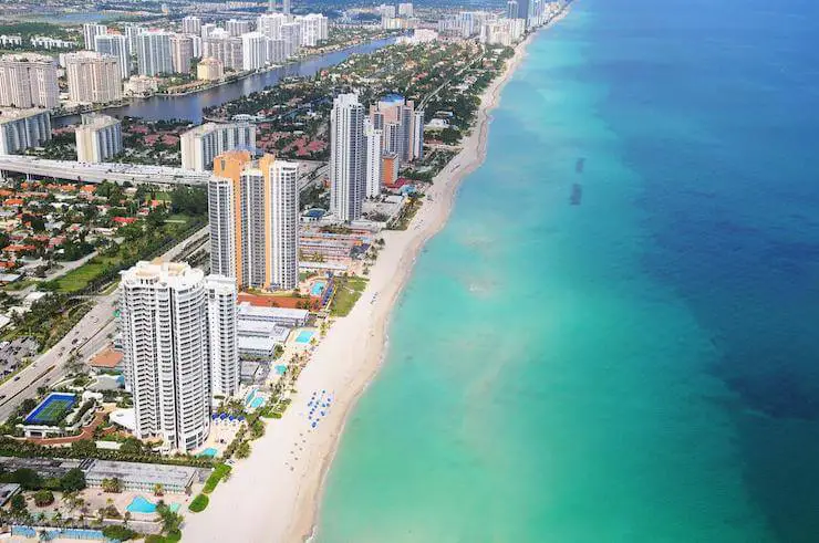 High rise hotels lining the Sunny Isles coastline