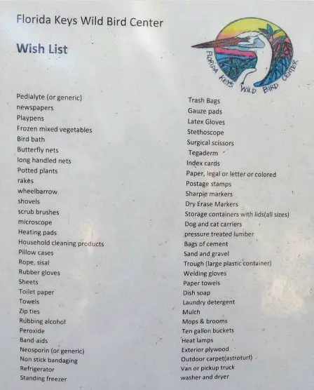 Wild Bird Rehabilitation Center Donation List Items Needed
