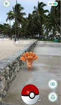 Fire type Pokemon Vulpix on the Paved Promenade in South Beach